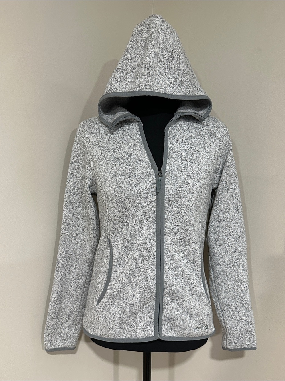 *MARMOT* Heather Light Gray Fleece Hooded Zip Jacket Size Small